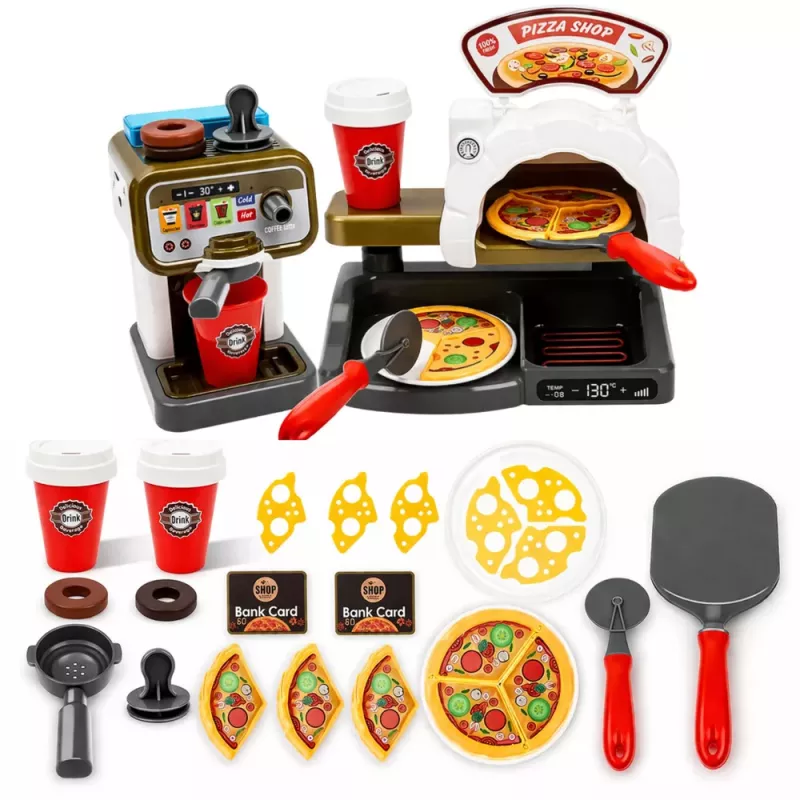 LEAN TOYS Pizzeria Set Pizzaofen Kaffeemaschine Zubehör Shop