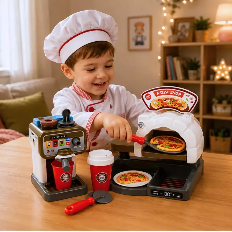 LEAN TOYS Pizzeria Set Pizzaofen Kaffeemaschine Zubehör Shop