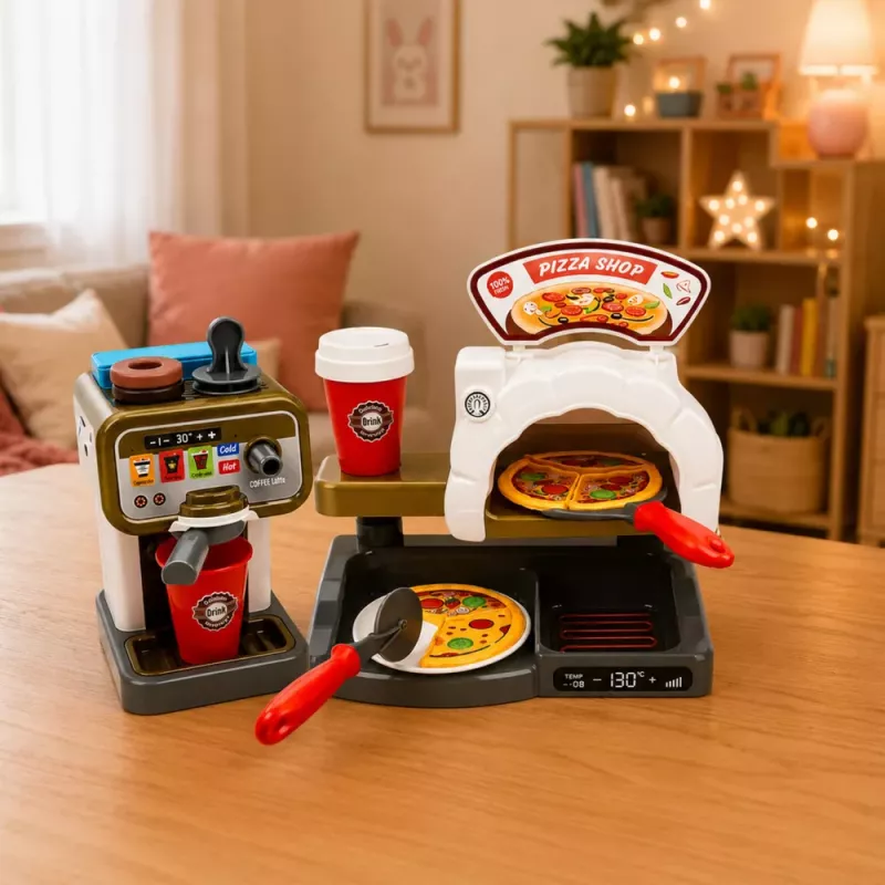 LEAN TOYS Pizzeria Set Pizzaofen Kaffeemaschine Zubehör Shop