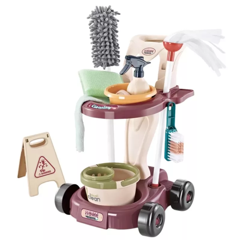 LEAN TOYS Kinder-Reinigungsset mit Wagen, Mopp, Eimer, Staubsauger, 26-teilig