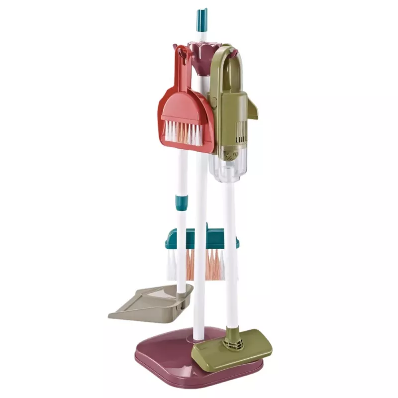LEAN TOYS Kinder-Reinigungsset mit Wagen, Mopp, Eimer, Staubsauger, 26-teilig