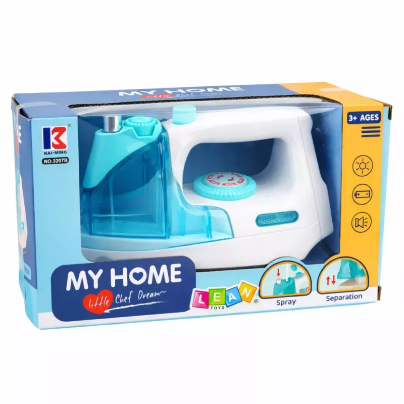 LEAN TOYS Kinderbügeleisen mit Wasserspray, Licht und Sound, Blau