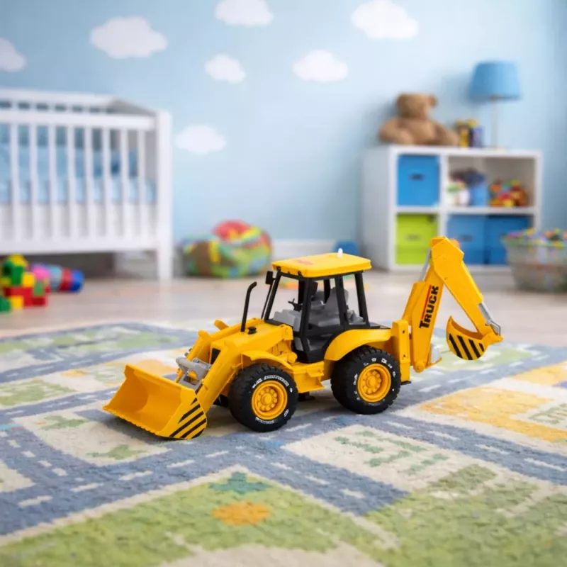 LEAN TOYS Baumaschinen Bagger Lader Bulldozer mit Antrieb, Lichtern, Geräuschen - Gelb