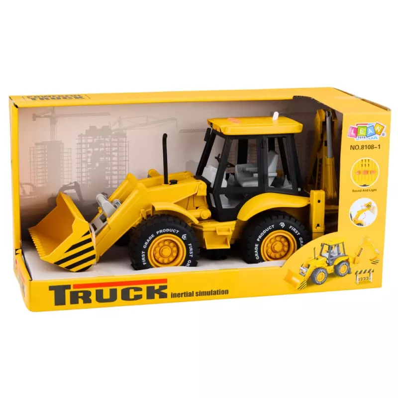 LEAN TOYS Baumaschinen Bagger Lader Bulldozer mit Antrieb, Lichtern, Geräuschen - Gelb