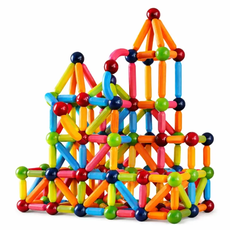 LEAN TOYS Set magnetischer Baustäbe, kreativ, bunt, 166 Teile