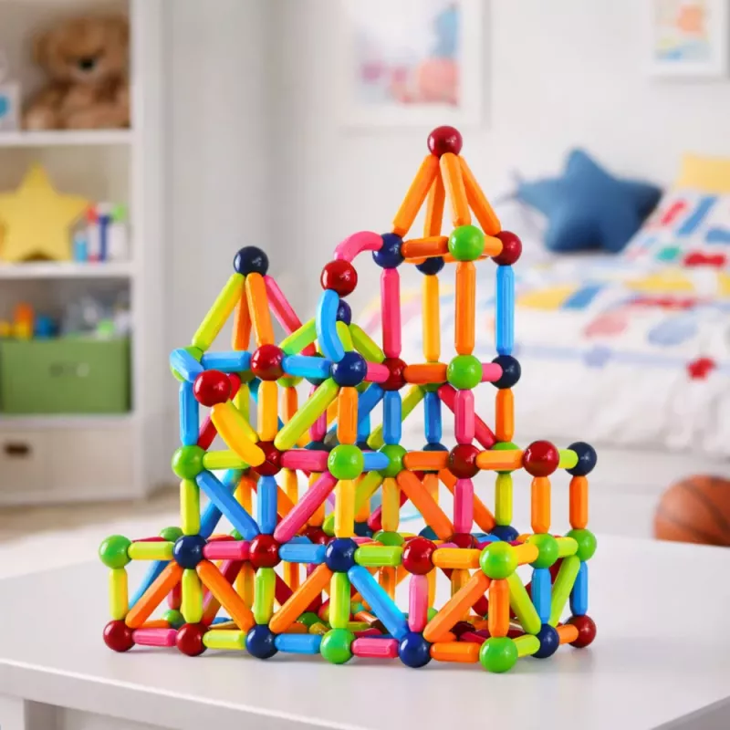 LEAN TOYS Set magnetischer Baustäbe, kreativ, bunt, 166 Teile