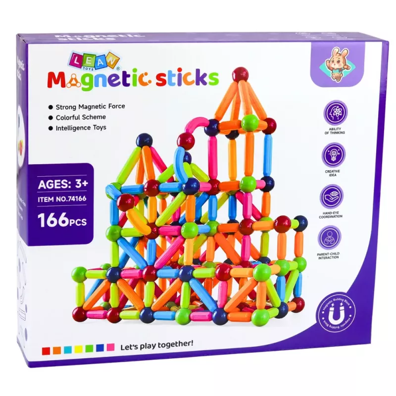 LEAN TOYS Set magnetischer Baustäbe, kreativ, bunt, 166 Teile