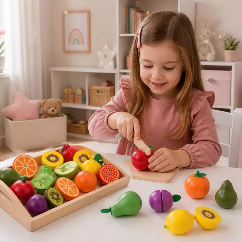 LEAN TOYS Holz-Obst-Schneideset mit magnetischem, sicherem Messer und Brett