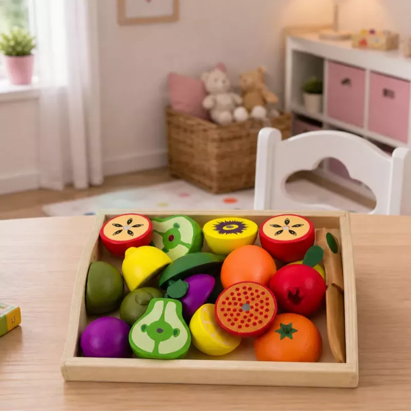 LEAN TOYS Holz-Obst-Schneideset mit magnetischem, sicherem Messer und Brett
