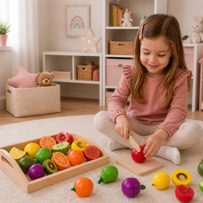 LEAN TOYS Holz-Obst-Schneideset mit magnetischem, sicherem Messer und Brett