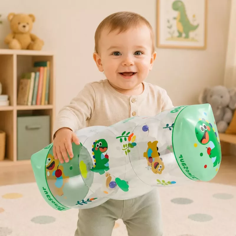 LEAN TOYS Aufblasbare Krabbelrolle für Kleinkinder Dinosaurier 51 x 22 cm