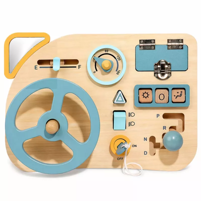 LEAN TOYS Holz-Motivationsbrett Sensorik Lenkrad Schalter Hebel