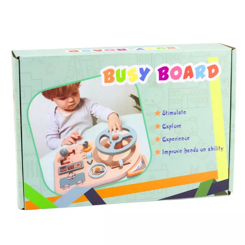 LEAN TOYS Holz-Motivationsbrett Sensorik Lenkrad Schalter Hebel