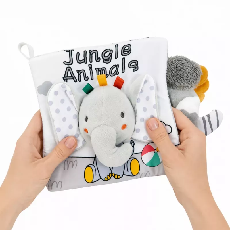 LEAN TOYS Soft Sensory Book mit raschelndem und quietschendem Elefanten, Grau