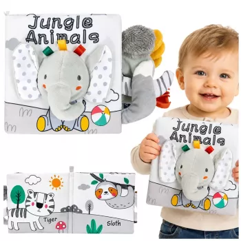 LEAN TOYS Soft Sensory Book mit raschelndem und quietschendem Elefanten, Grau