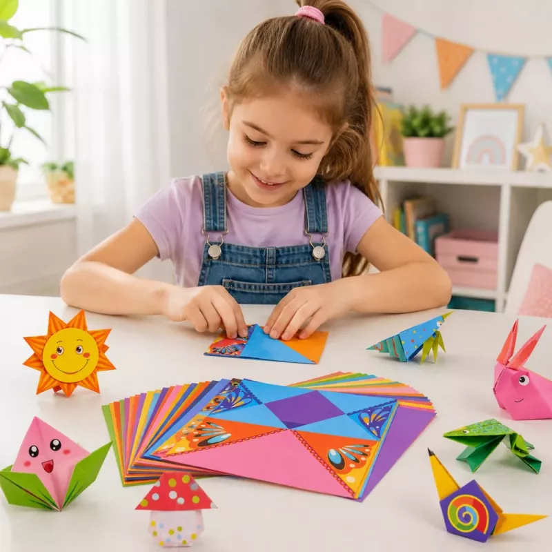 LEAN Origami-Set mit farbigem Papier und Anleitungsheft, 100 Blatt