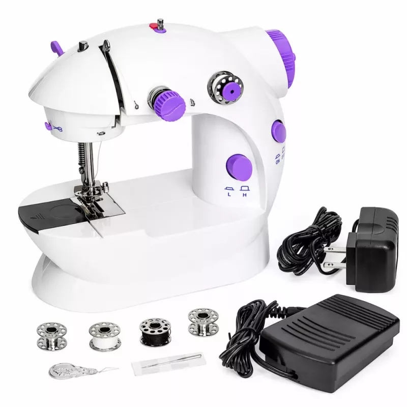 LEAN Mini-Nähmaschine mit LED-Licht, tragbar, 2 Modi, Zubehör, Fußpedal