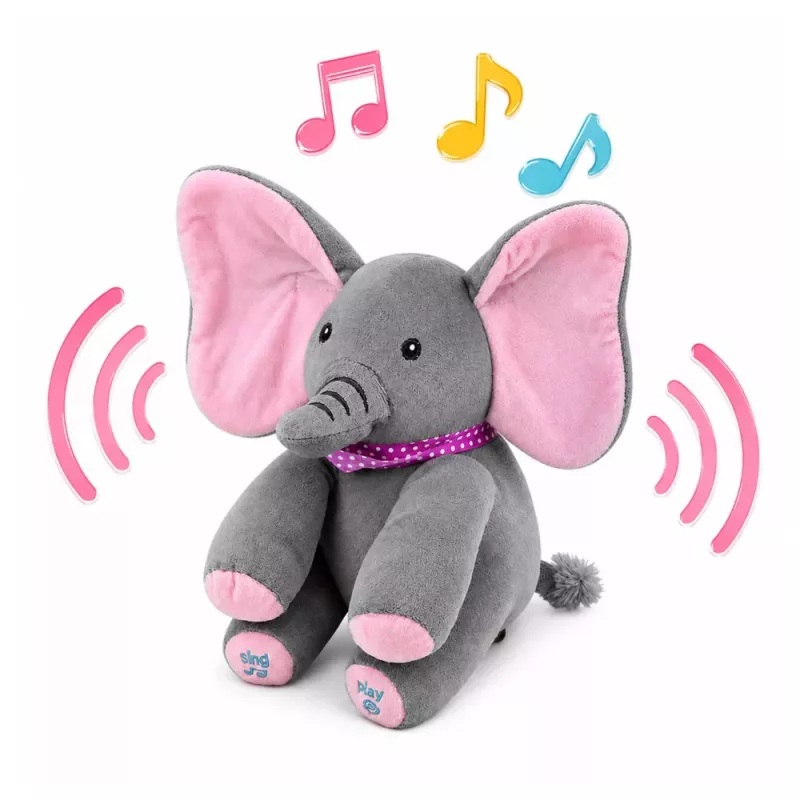 LEAN TOYS Plüsch-Elefant interaktiv bewegt Ohren spielt Melodien Kuckuck-Spiel