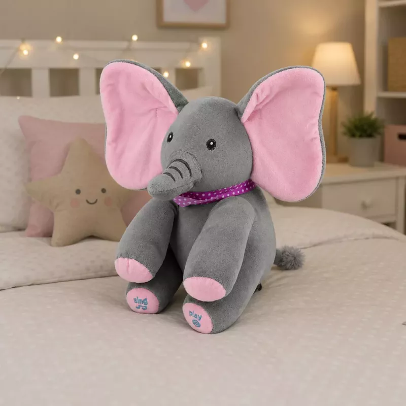 LEAN TOYS Plüsch-Elefant interaktiv bewegt Ohren spielt Melodien Kuckuck-Spiel