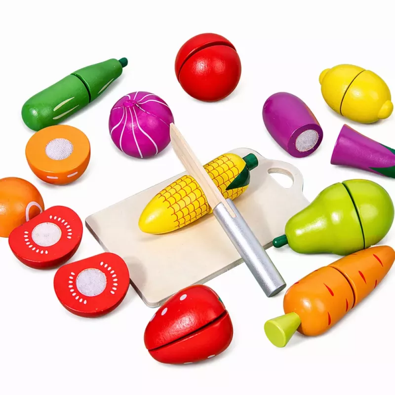 LEAN TOYS Holz-Obst-Gemüse-Schneidebrett-Sicherheitsmesser-Eimer-Set 13-teilig