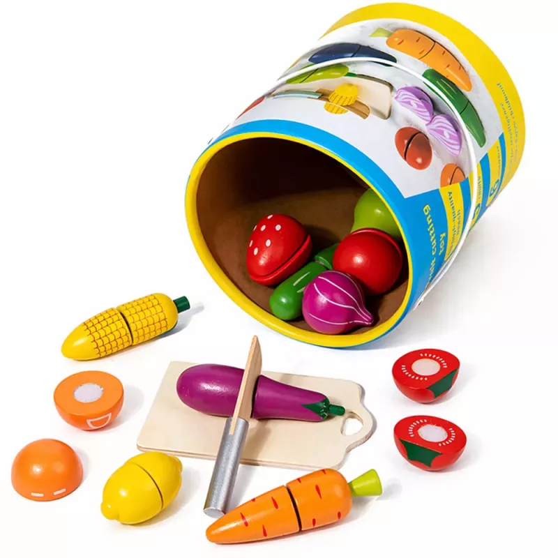 LEAN TOYS Holz-Obst-Gemüse-Schneidebrett-Sicherheitsmesser-Eimer-Set 13-teilig
