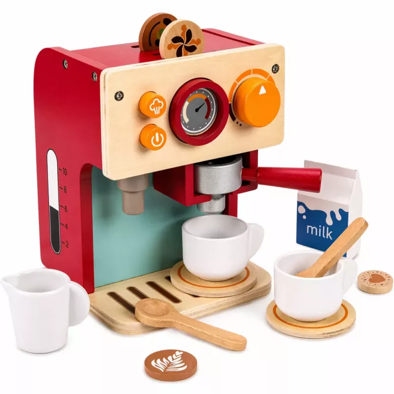 LEAN TOYS Holz-Kaffeemaschinen-Set Kleine Barista-Tassen Zubehör