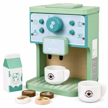 LEAN TOYS Holz-Kaffeemaschinen-Set mit Tassen, Milch und Zubehör für Kinder