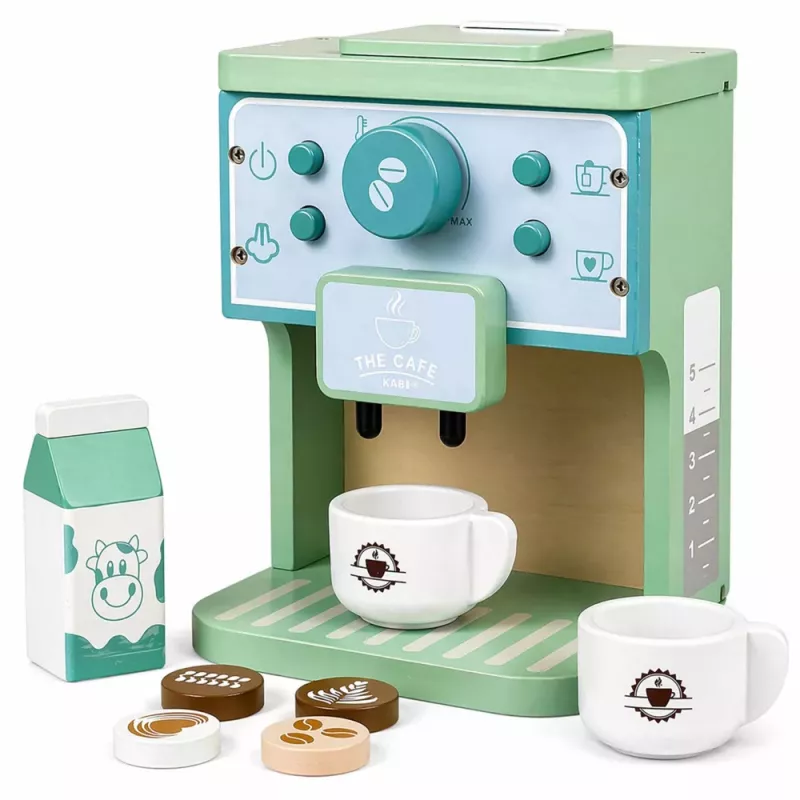 LEAN TOYS Holz-Kaffeemaschinen-Set mit Tassen, Milch und Zubehör für Kinder