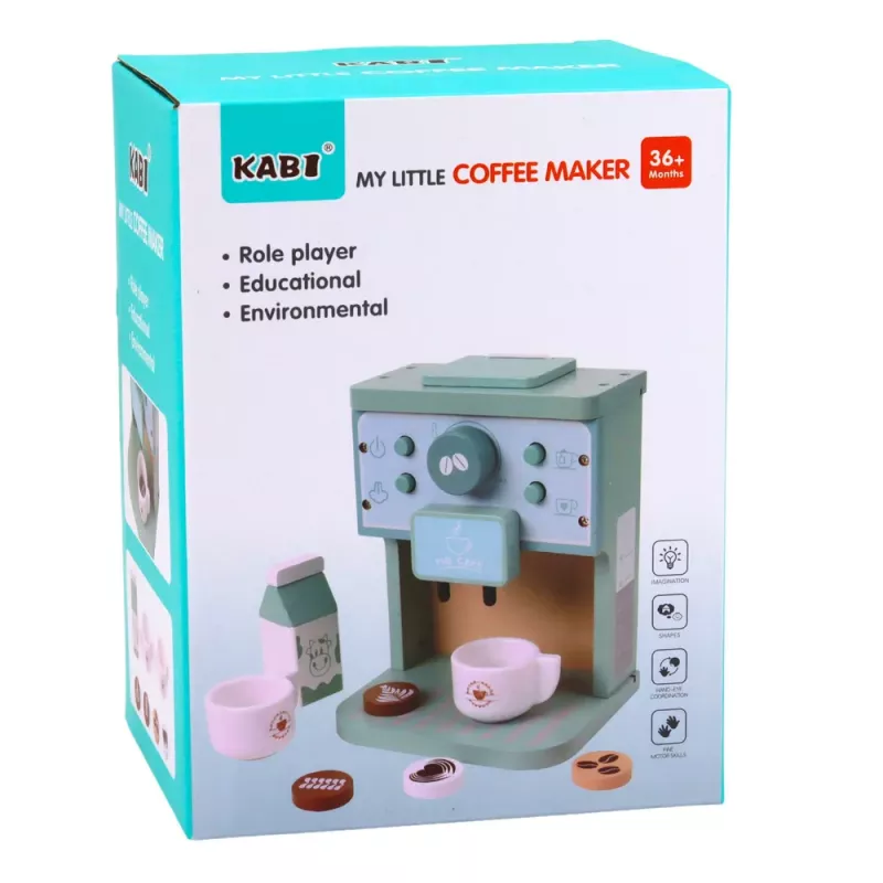 LEAN TOYS Holz-Kaffeemaschinen-Set mit Tassen, Milch und Zubehör für Kinder