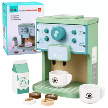LEAN TOYS Holz-Kaffeemaschinen-Set mit Tassen, Milch und Zubehör für Kinder
