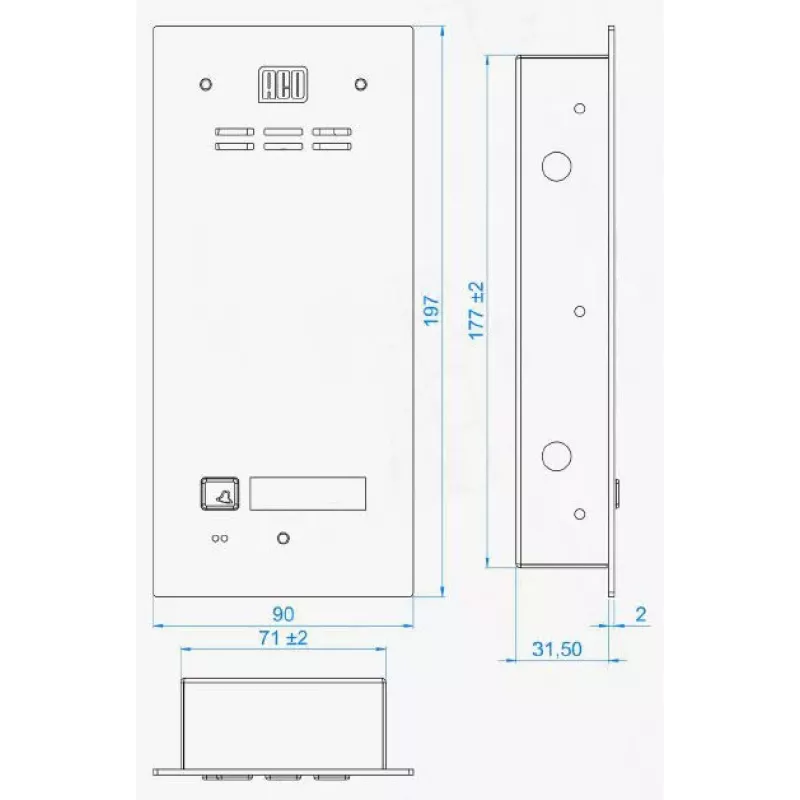 ACO FAM-P-1NPACC Unterputz-Türstation mit RFID-Leser für 1 Teilnehmer, Silber