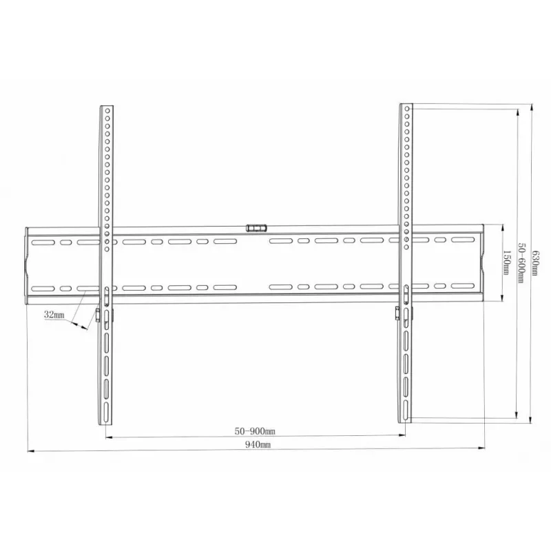 ART AR-95 Feste TV-Wandhalterung für 55-100 Zoll Bildschirme, 140 kg Tragfähigkeit, VESA 900x600, 33 mm Profil, Schwarz