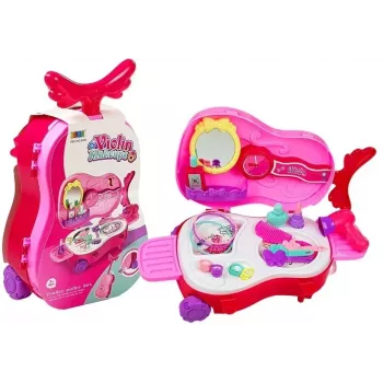 LEAN TOYS Tragbarer Schminktisch im Geigenkoffer-Design mit Spiegel - Schwarzer Kunstleder-Vanity-Case