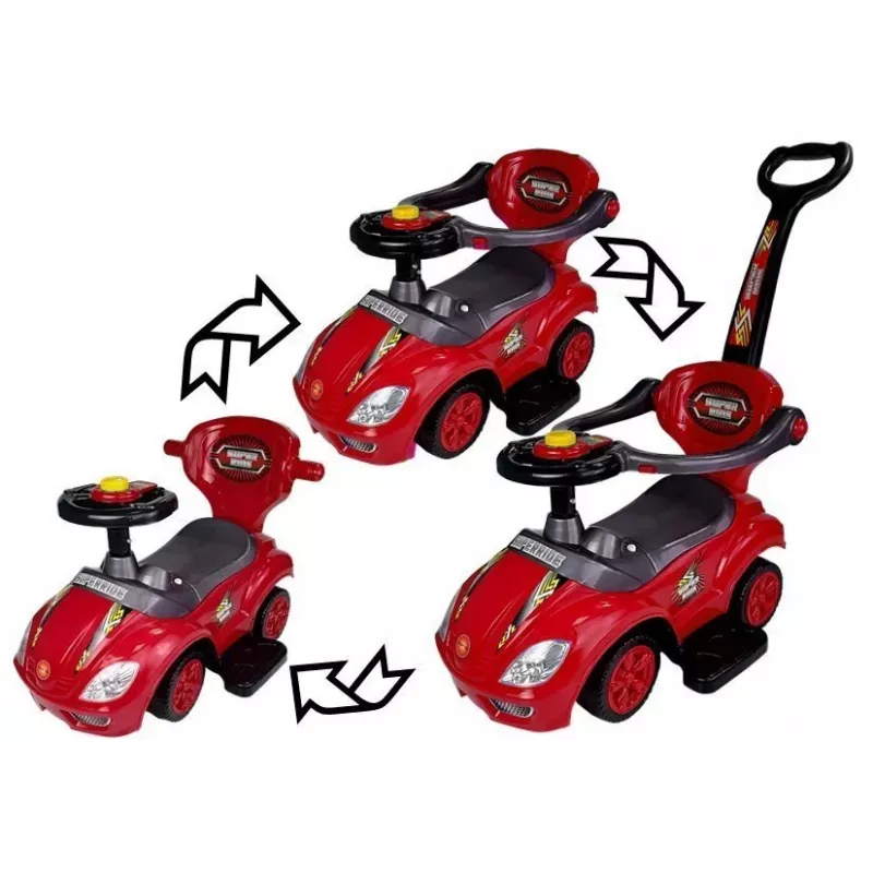 LEAN CARS Toddlers Ride On Push Along with Parent Handle Mega Car 3in1 Red