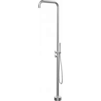 DEANTE Stand-Gartenduschsäule mit Fußbrause, gebürsteter Edelstahl AISI 304, 2 Auslässe, 2150 mm