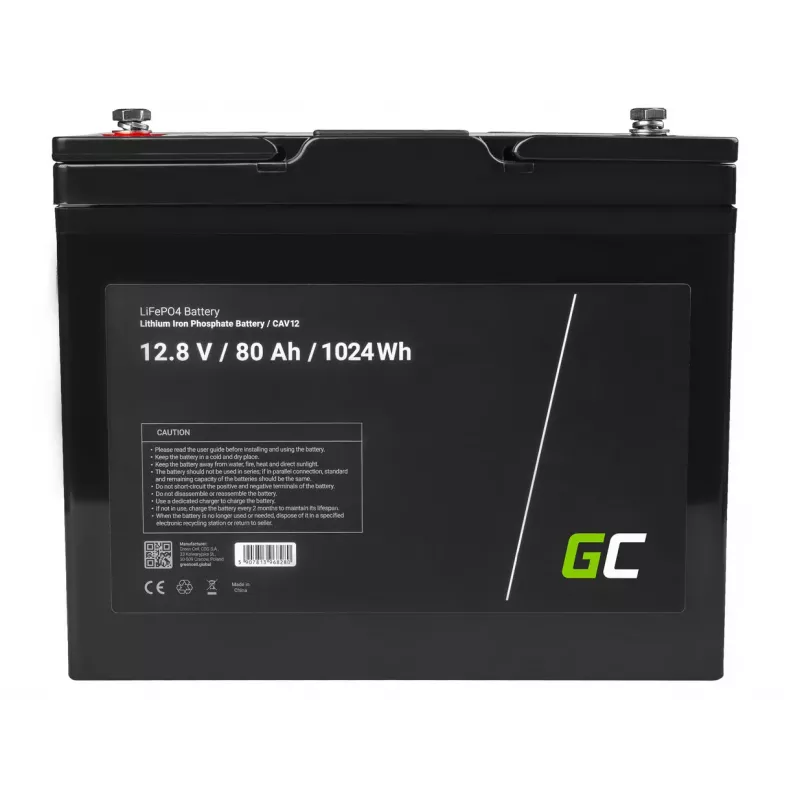 Greencell LiFePO4-Akku für Photovoltaik, Wohnmobile & Boote 12V 12,8V 80Ah