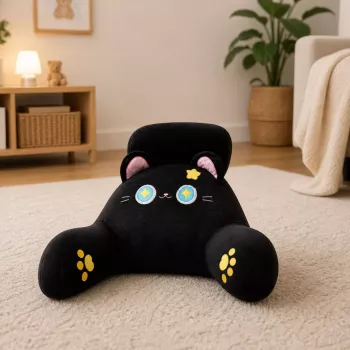 LEAN TOYS Rückenlehne Sitzkissen Rückenstütze für Sessel Bett Katze Schwarz 60 x 40 cm