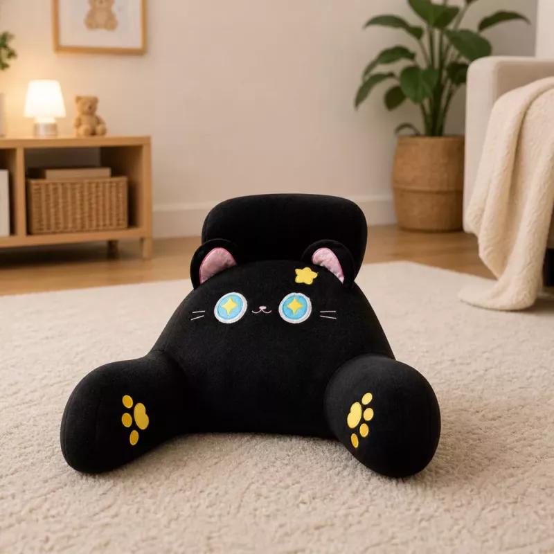LEAN TOYS Rückenlehne Sitzkissen Rückenstütze für Sessel Bett Katze Schwarz 60 x 40 cm