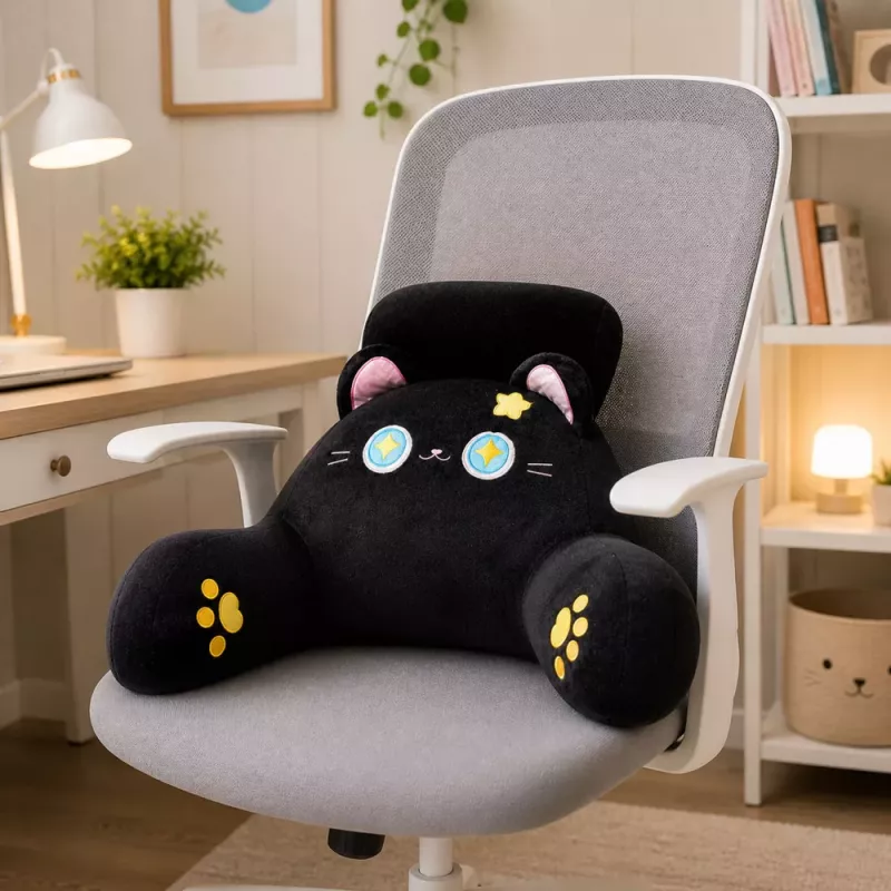 LEAN TOYS Rückenlehne Sitzkissen Rückenstütze für Sessel Bett Katze Schwarz 60 x 40 cm