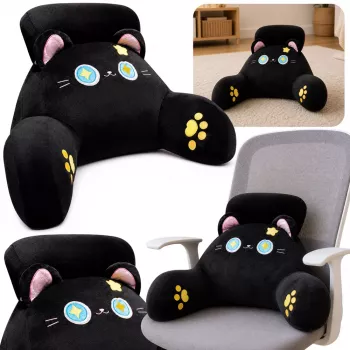 LEAN TOYS Rückenlehne Sitzkissen Rückenstütze für Sessel Bett Katze Schwarz 60 x 40 cm