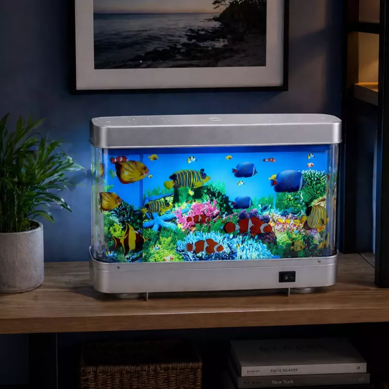 LEAN Künstliches dekoratives Aquarium LED Nachtlicht 3D Fisch bewegt bunt