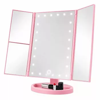 LEAN LED Kosmetikspiegel klappbar vergrößernd Touch-Drehung Pink