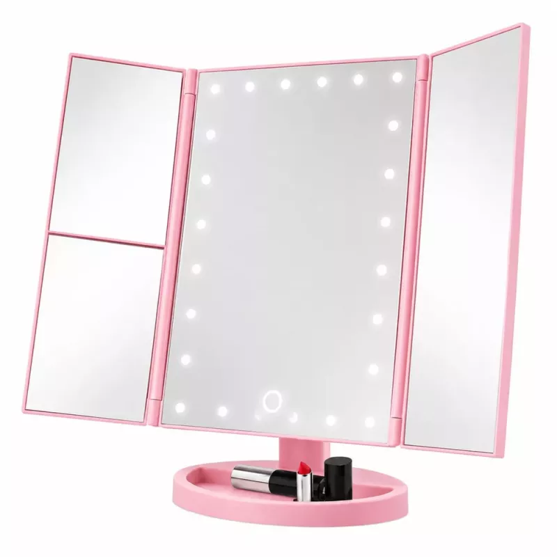 LEAN LED Kosmetikspiegel klappbar vergrößernd Touch-Drehung Pink