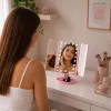 LEAN LED Kosmetikspiegel klappbar vergrößernd Touch-Drehung Pink