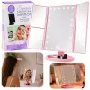 LEAN LED Kosmetikspiegel klappbar vergrößernd Touch-Drehung Pink