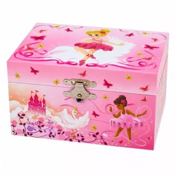 LEAN TOYS Aufzieh-Spieldose Schmuckkästchen für Kinder mit Spiegel Pink