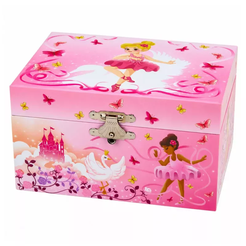 LEAN TOYS Aufzieh-Spieldose Schmuckkästchen für Kinder mit Spiegel Pink