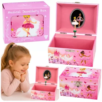 LEAN TOYS Aufzieh-Spieldose Schmuckkästchen für Kinder mit Spiegel Pink