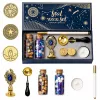 LEAN TOYS Wachssiegel-Set Wachsstempel zum Dekorieren - 6-teiliges Set mit Messingstempel, Schmelzlöffel, Wachsstäbchen und Teelicht
