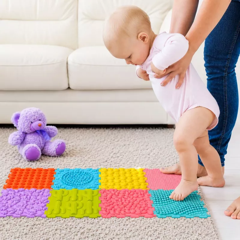 LEAN TOYS Sensorische Silikon-Puzzlematte Sensorischer Pfad Bunt 25 cm 12 Stk.